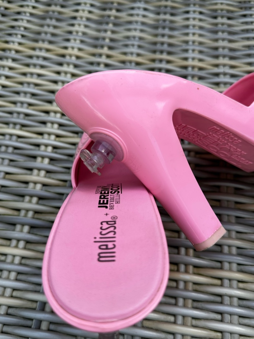Melissa + Jeremy Scott Pink Barbie Shoes 6 37 Blowup Heels Slides Sandals - Picture 5 of 14